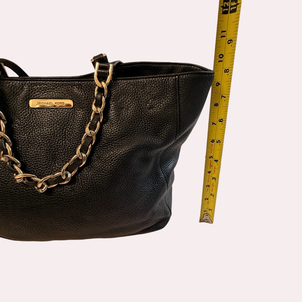 Michael Kors Black Pebbled Leather Chain Tote Gold Large Bag - Picture 9 of 16
